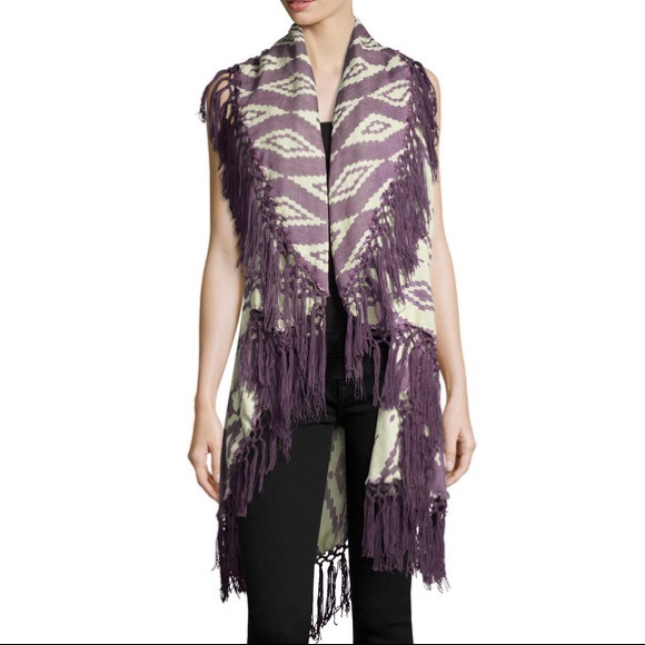 Anthropologie Other - Anthropologie White and Purple Feather Pattern Vest